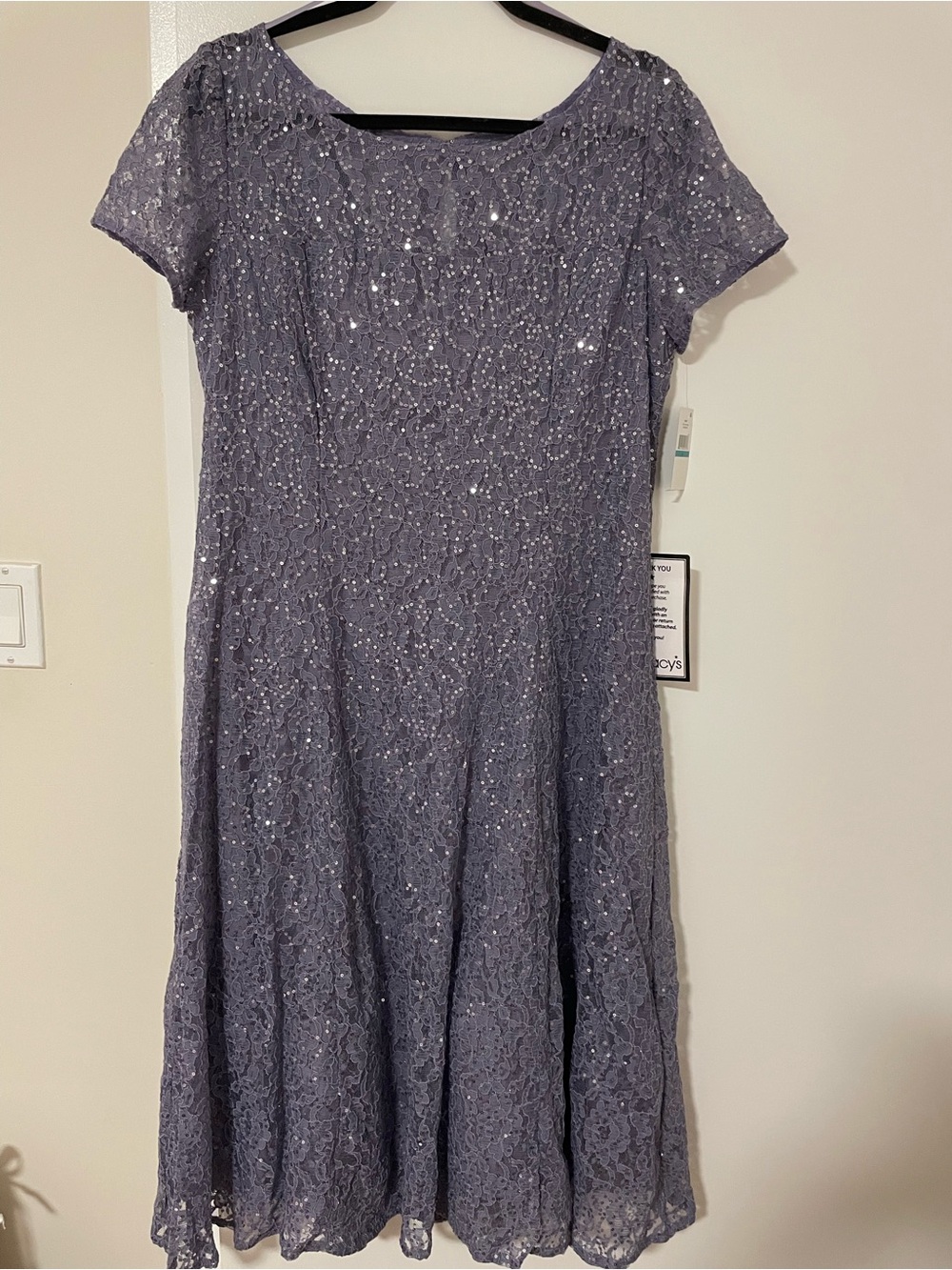 SLNY Slate Blue Lace Sequin Midi Dress